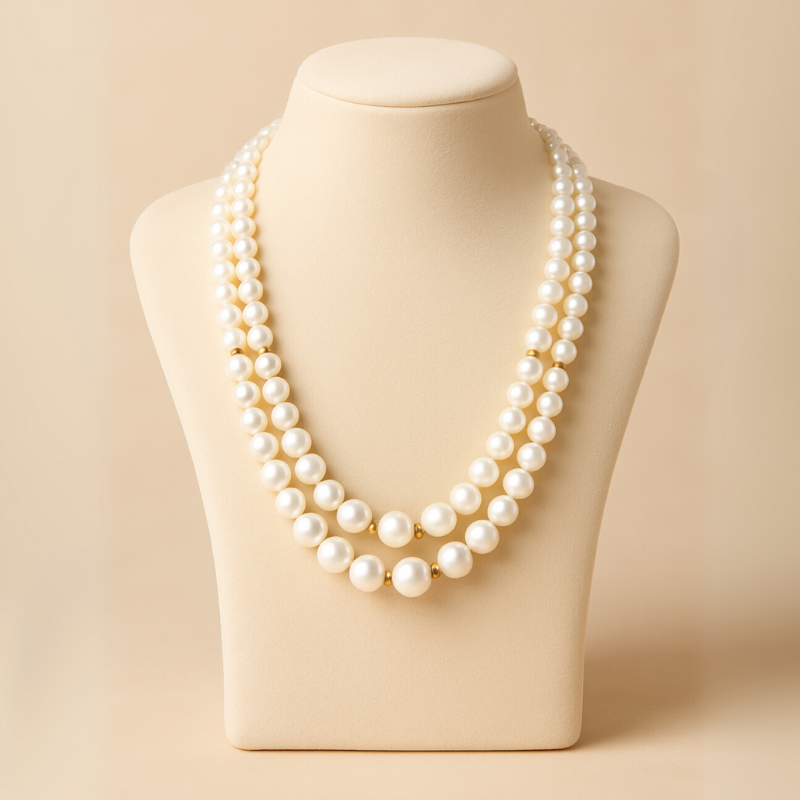 Grey Fresh Water 2 Lines Pearl Mala