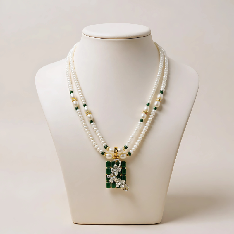 Pearls With Pendent 2 Lines Set
