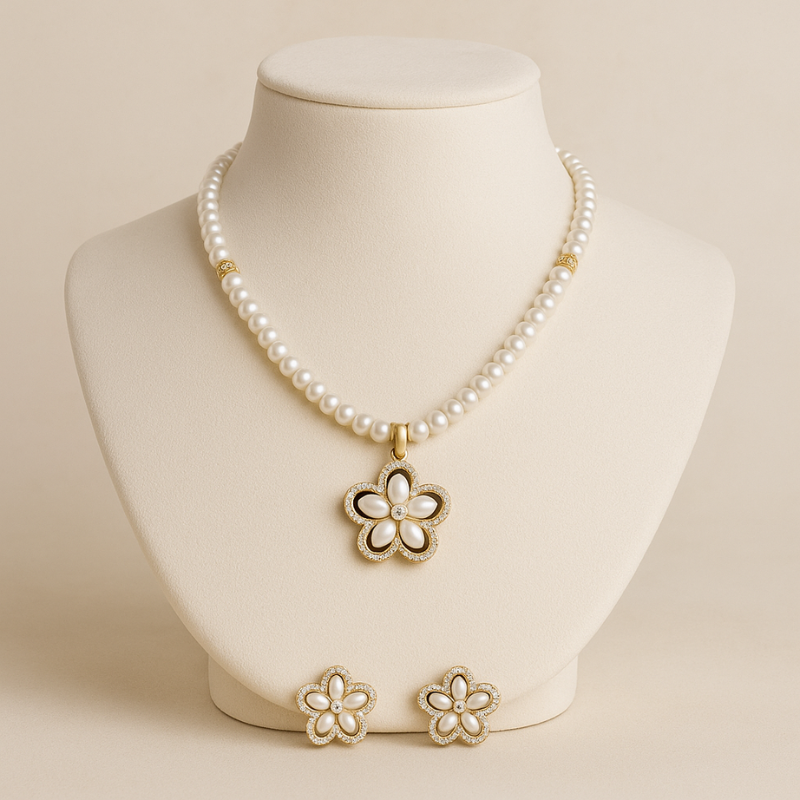 Daisy Pearl Pendant Set