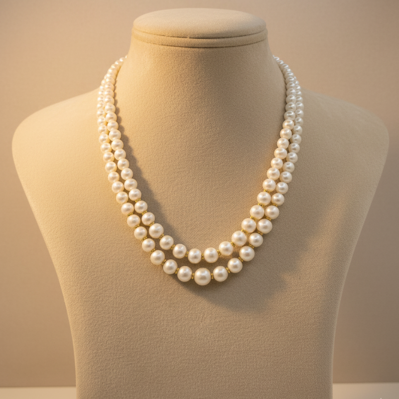 Twin Pearls Mala with Gold Beads