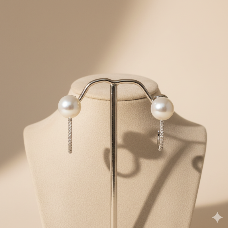 Pearl Hoops-Silver