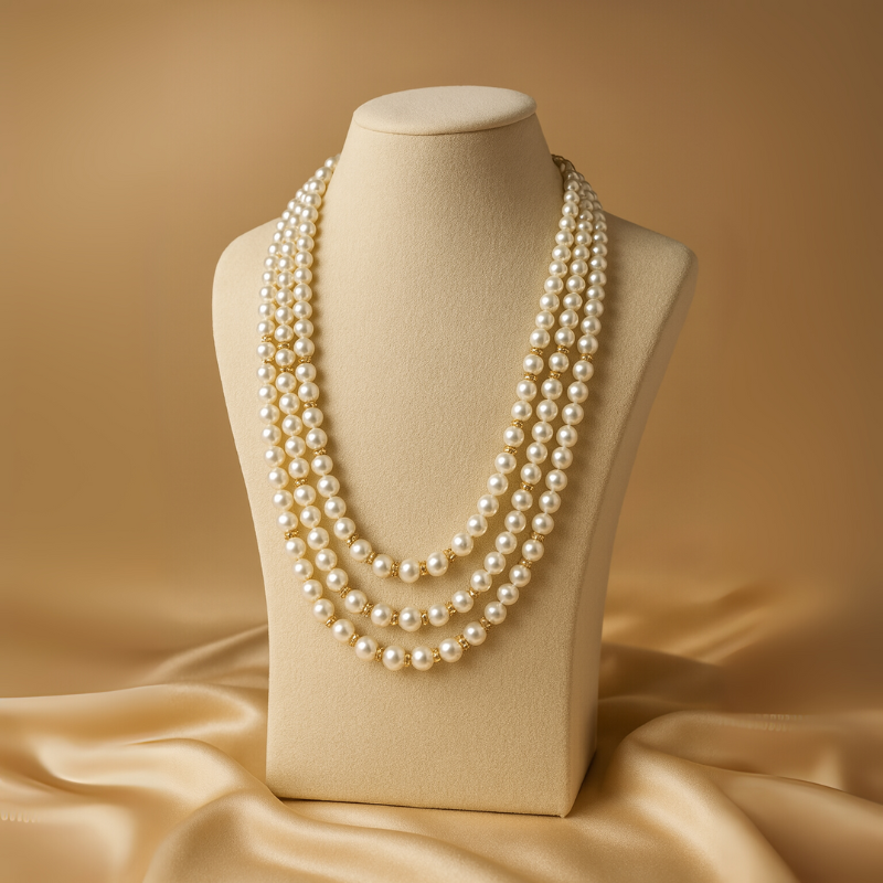 Round Pearls 3 Lines Mala