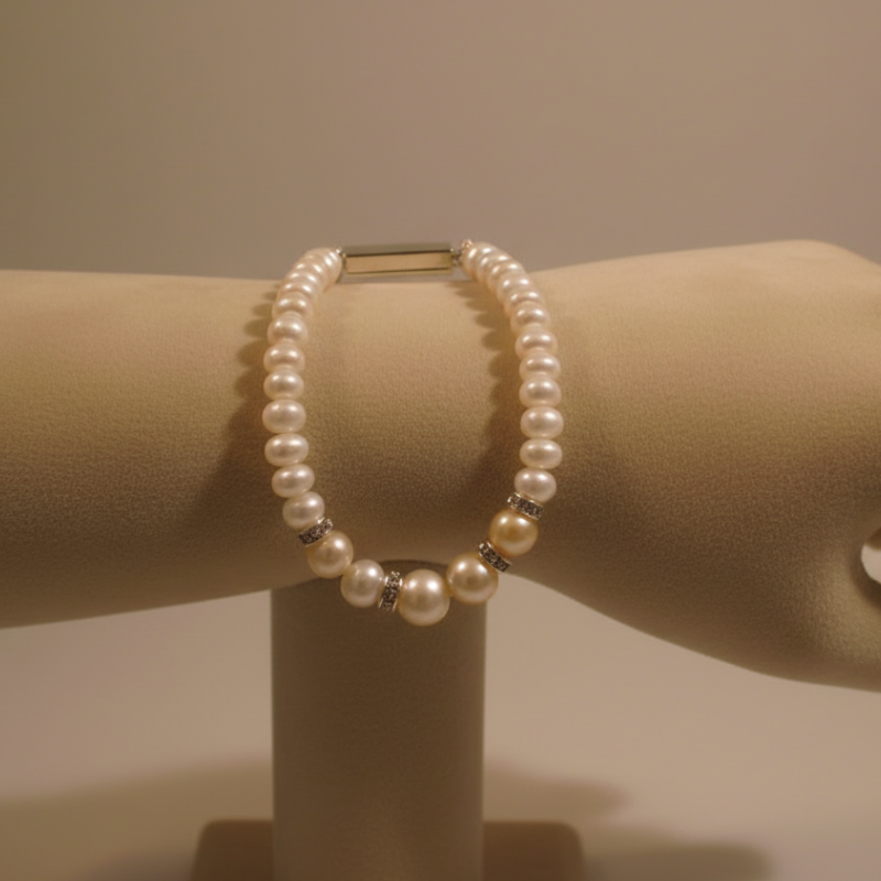 Two-Tone Pearl Bracelet – Single Line Pink Accent