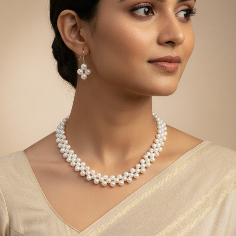 Button Pearl Necklace Set