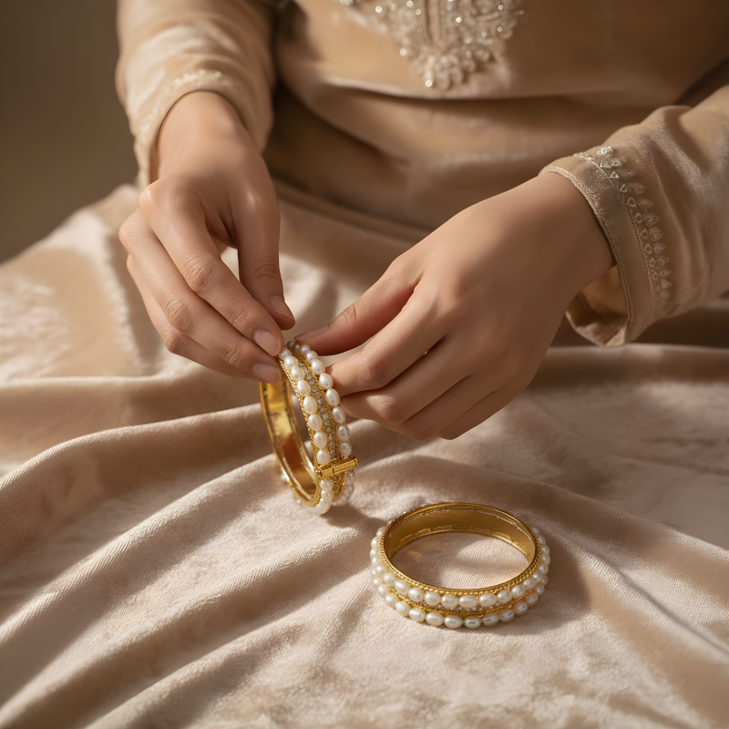 Ivory Rice Pearl Bangle