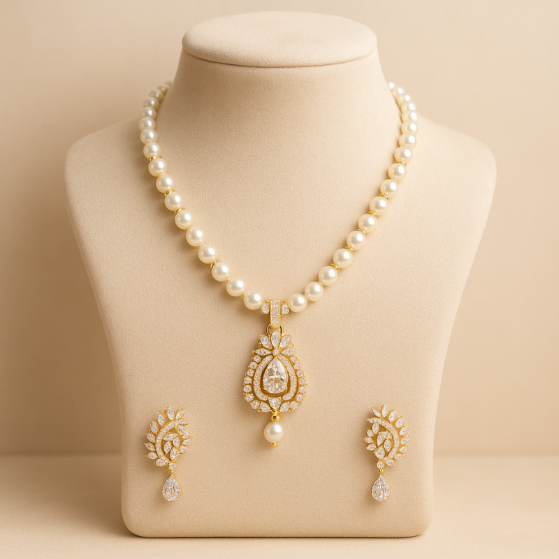 Nirvana Pendant Set- Single Line Pearl Necklace
