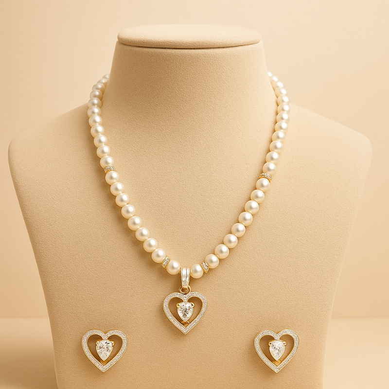 White Heart Pendant Set