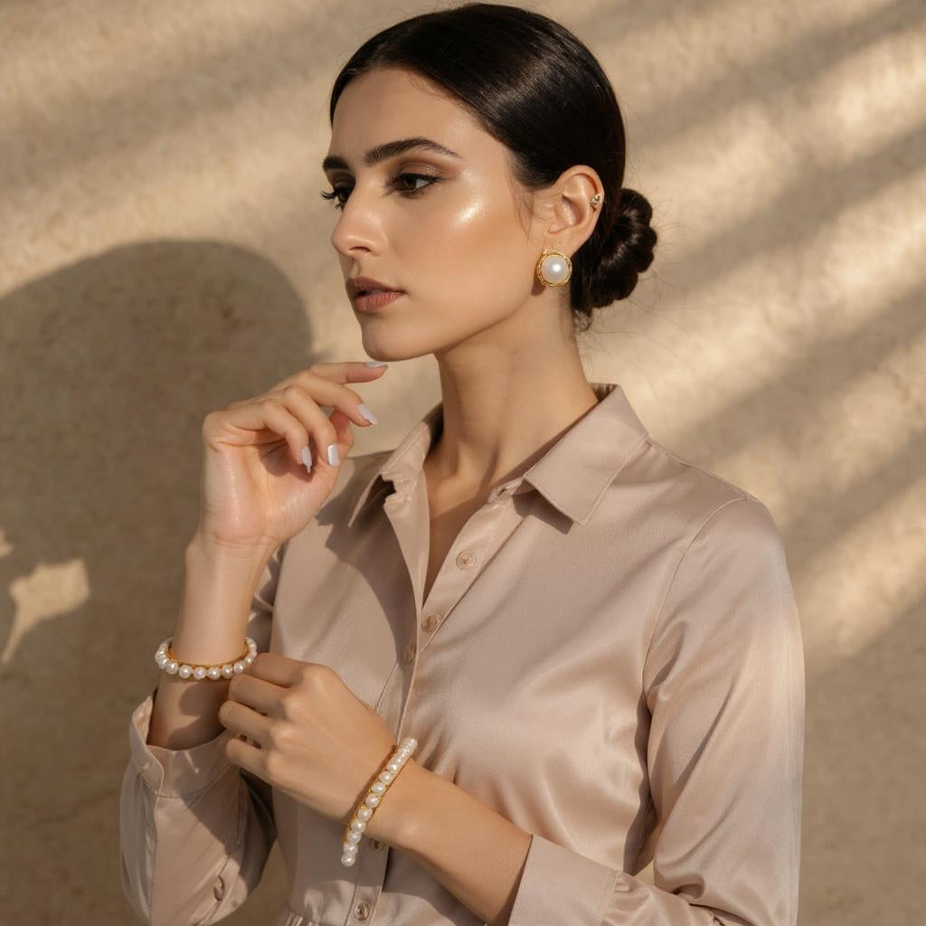 Pearl Bangle with Emerald Accents – Regal Design