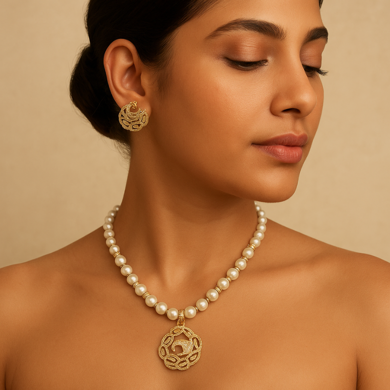 Peacock Pearl Pendant Set