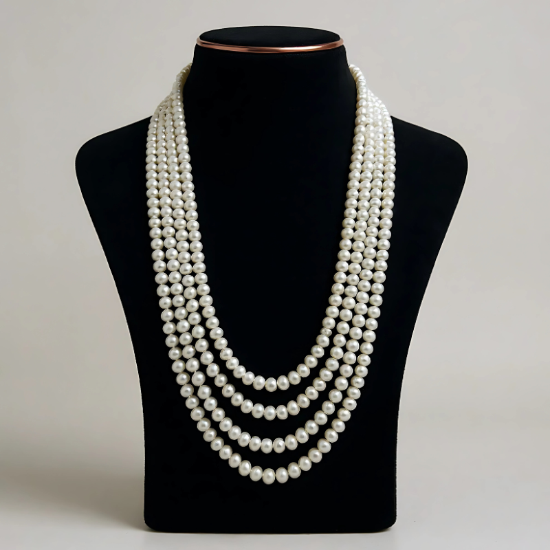 Regal Pearl Mala – Four Line Splendor