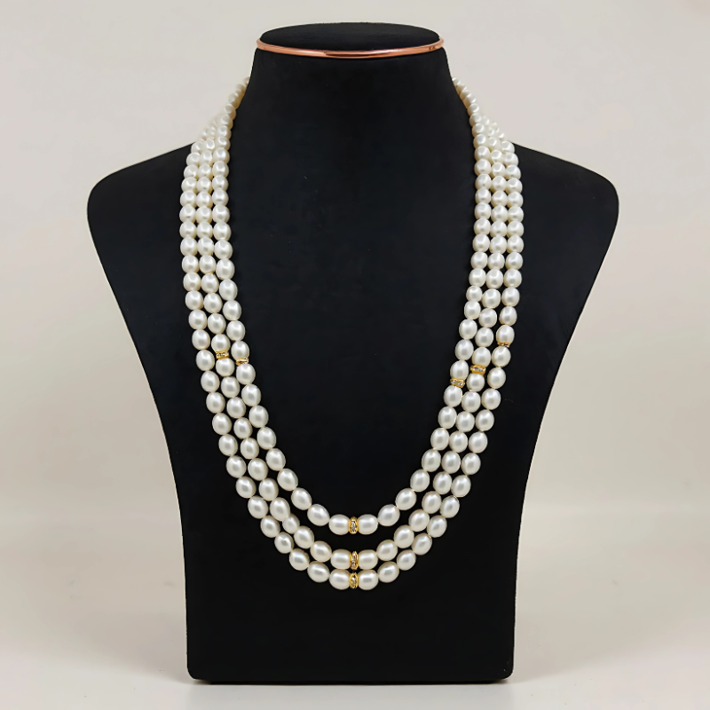 Fresh Water 3 Line Rice Pearl Mala