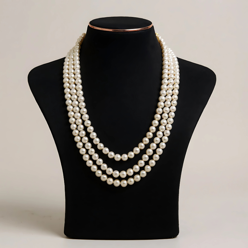 Round Pearls 3 Lines Mala