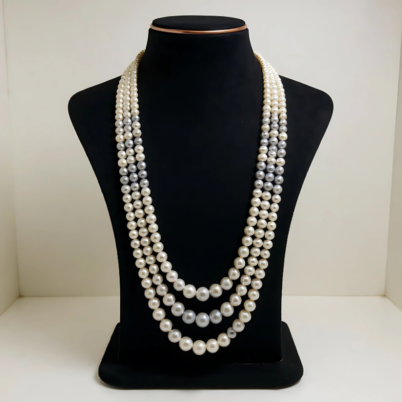 White & Grey Round Graduation Mala