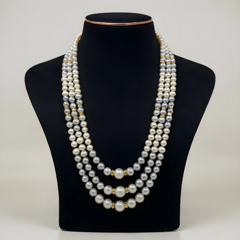 White & Grey Pearls Mala