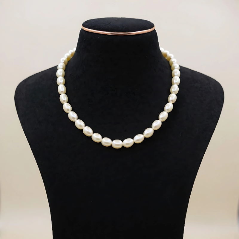 Classic Rice Pearl Mala – Single Line Elegance