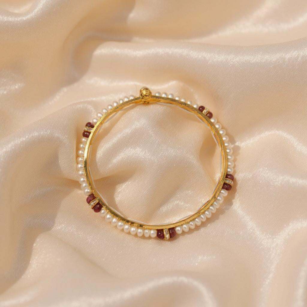 Pearl Bangle with Ruby Beads – Royal Touch