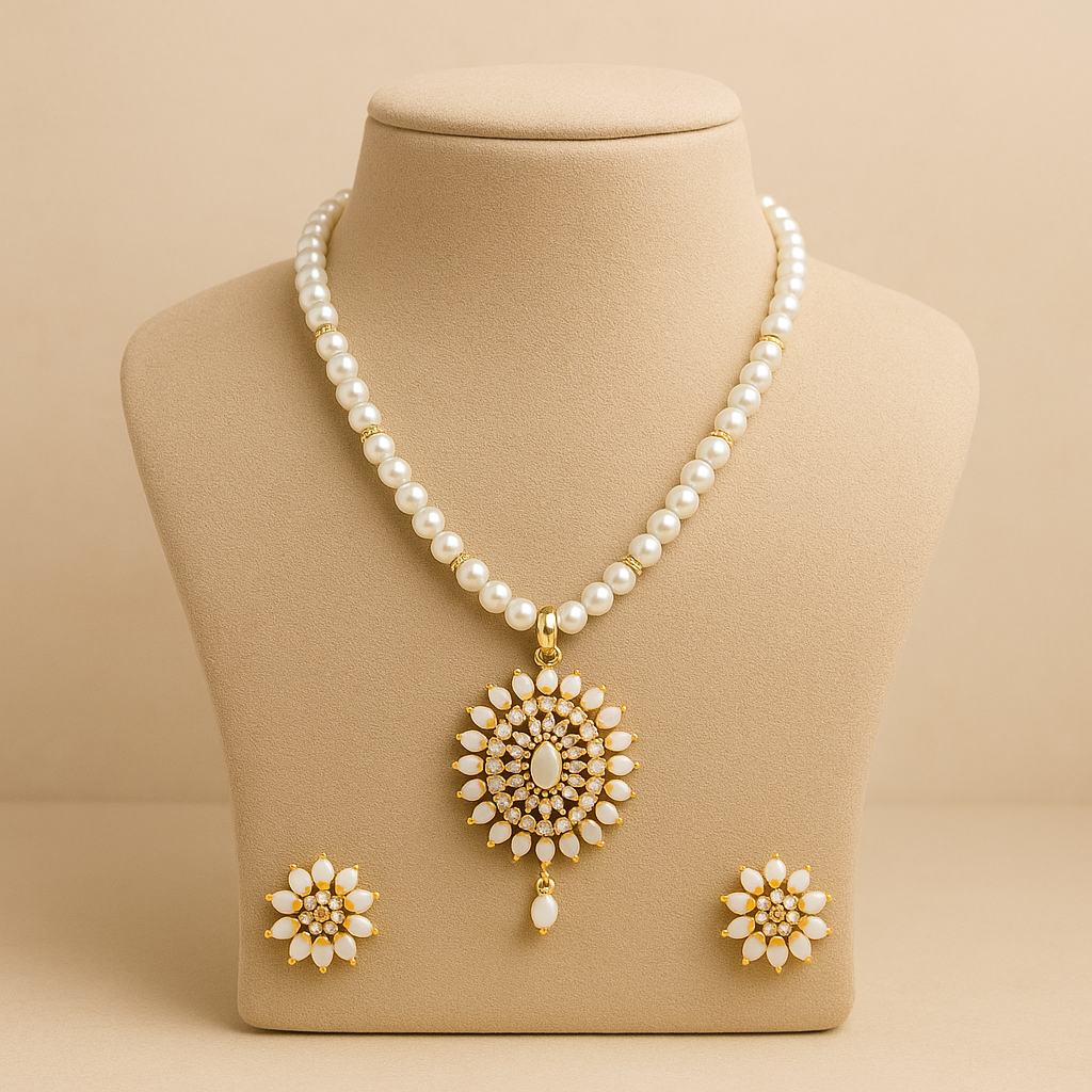 Eterna Flat Pearl Pendant Set – Single Line