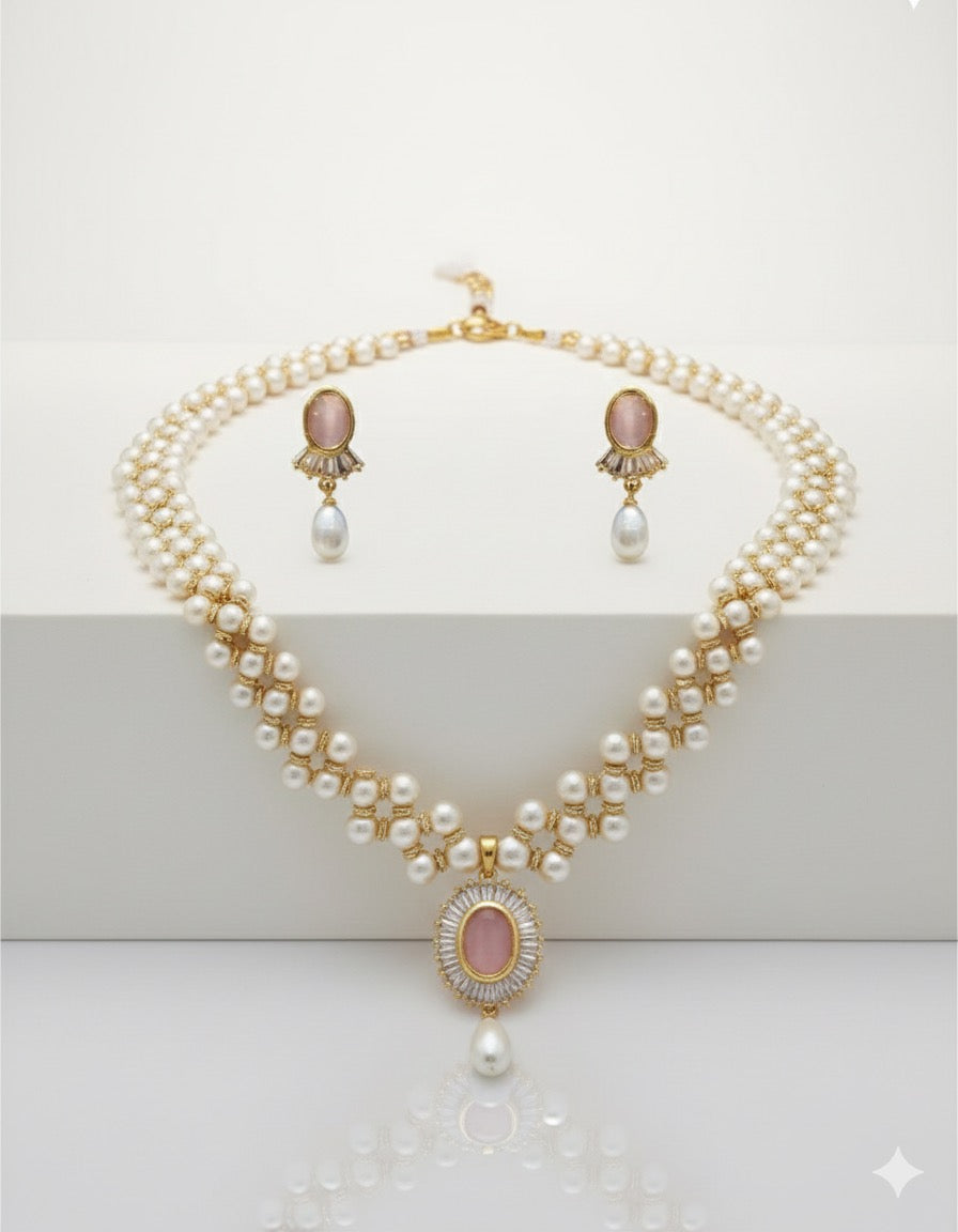 Rose Quartz Pearl Set