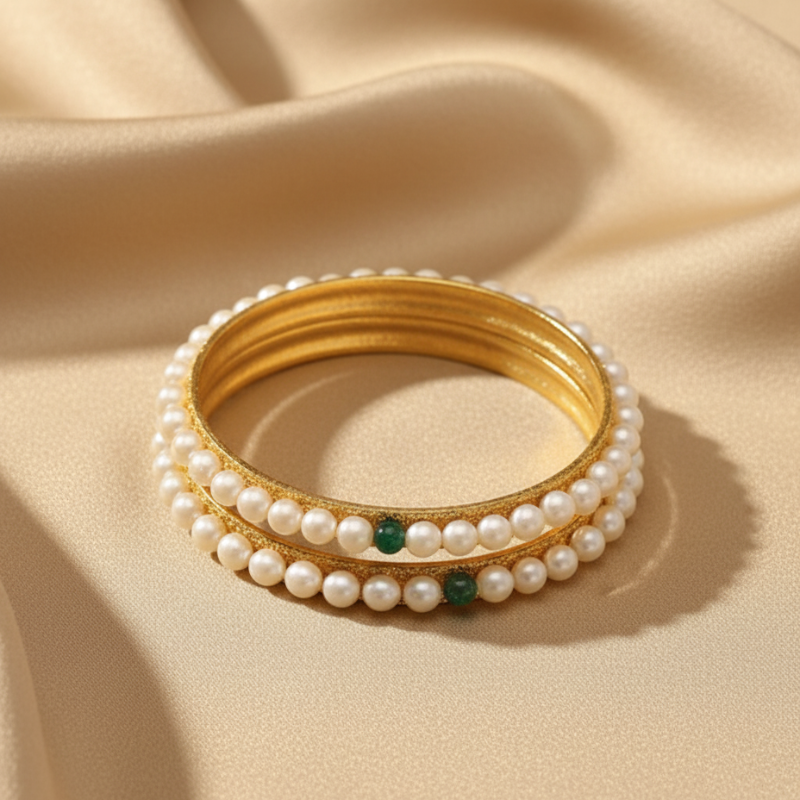 Rice Pearls With Em Beads Bangle