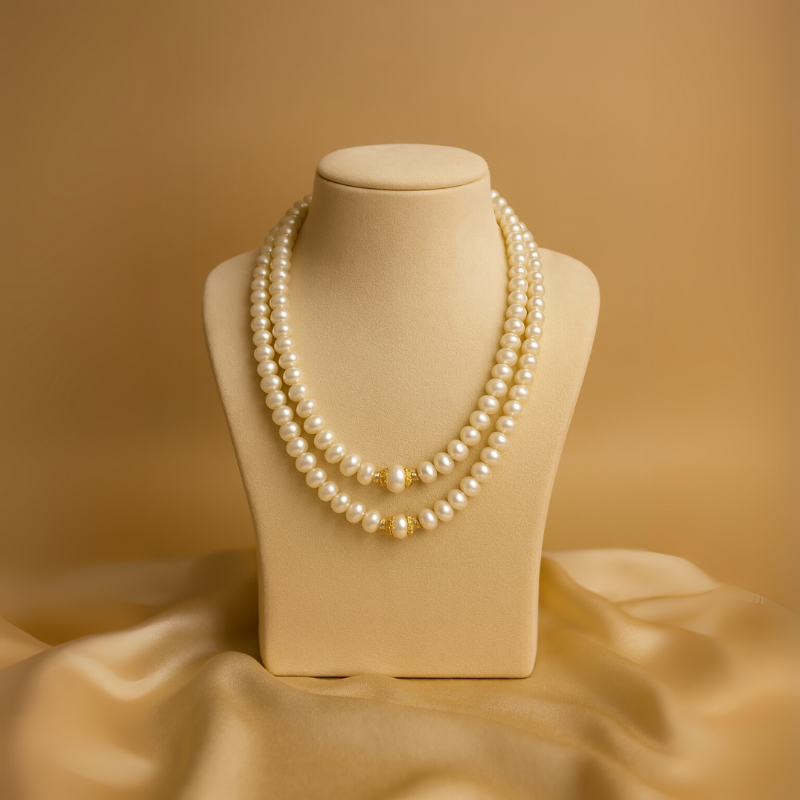 Three Line Flat Pearl Mala