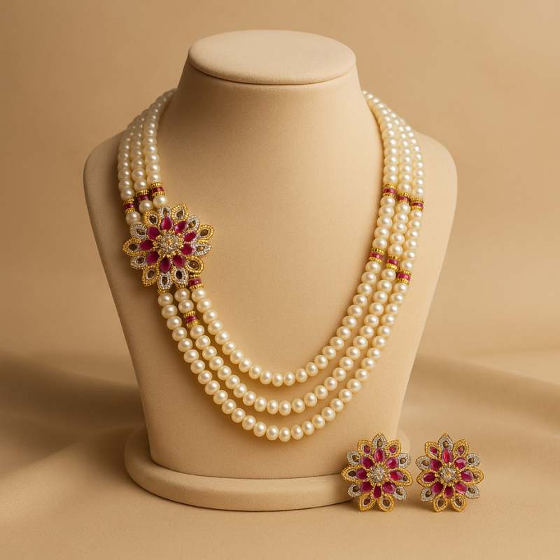 Gulal Three Line Pearl Set
