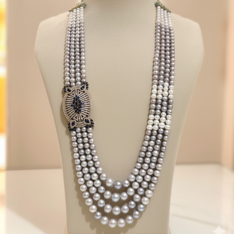 Pearls With Pendent 4 Lines Set