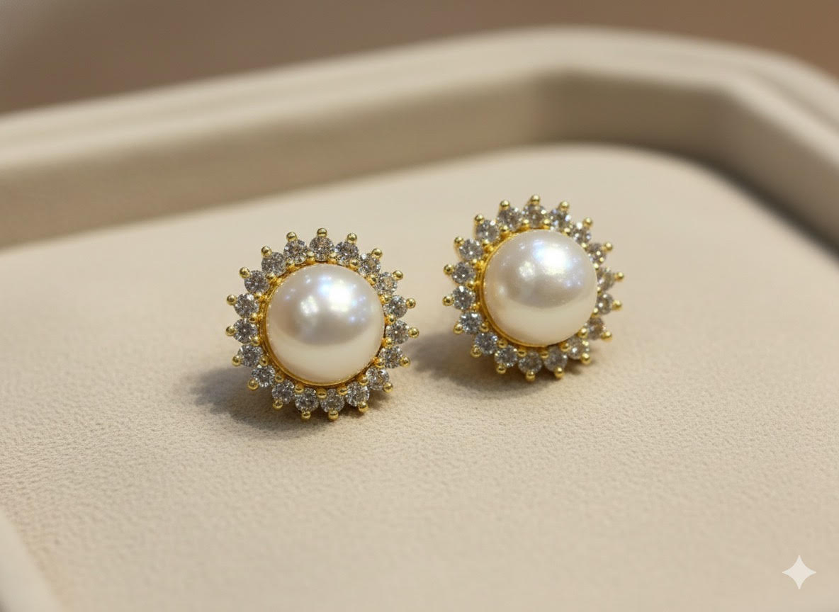 Sunburst Halo Pearl Studs