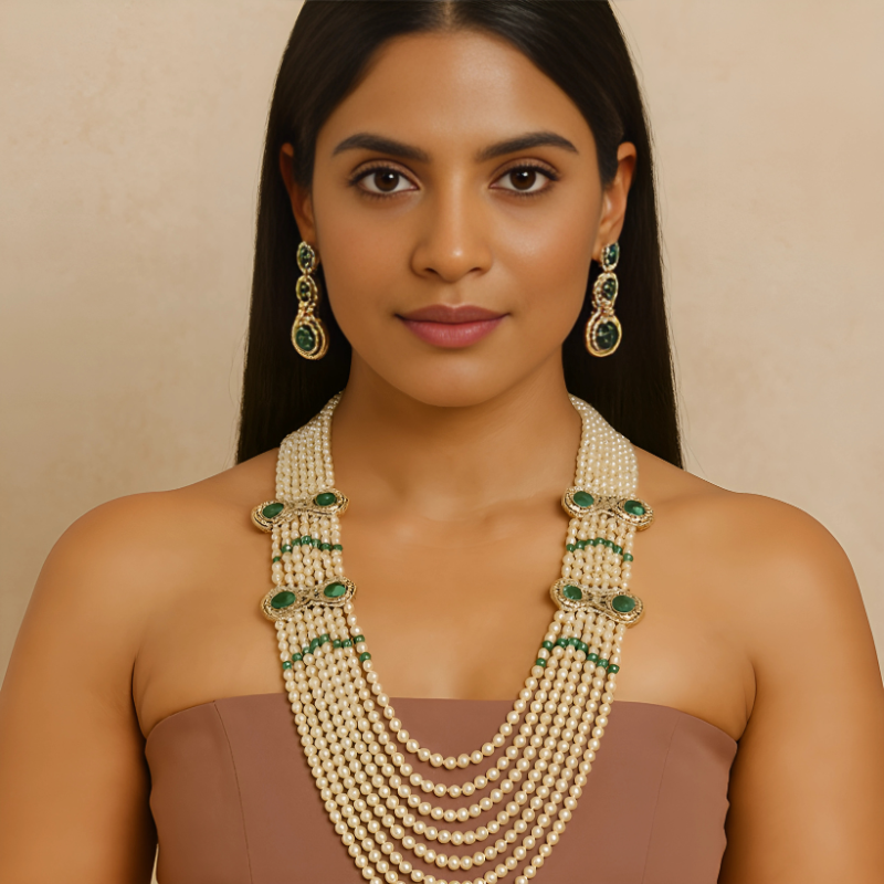 Pearls With Pendent 7 Lines Set