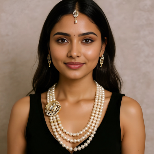 Pearls With Pendent 3 Lines Set