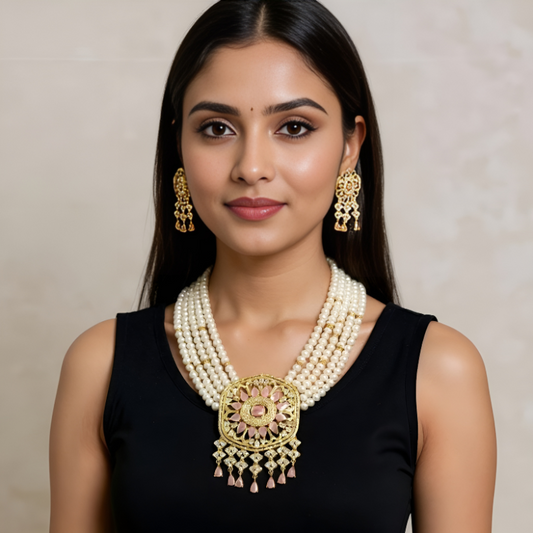 Pearls With  Pendent Rani Haar 5 Line Set