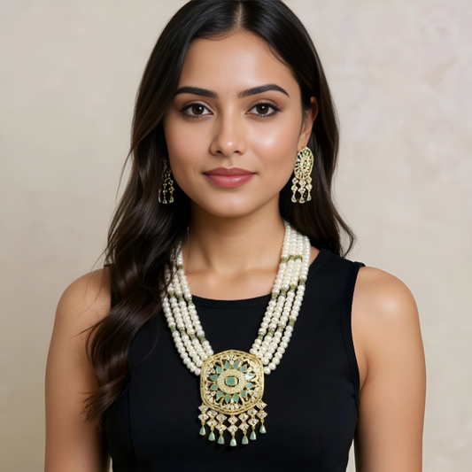 Pearls With  Pendent Rani Haar 4 Line Set