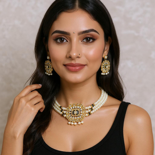 Flat Pearls with Pendant Choker