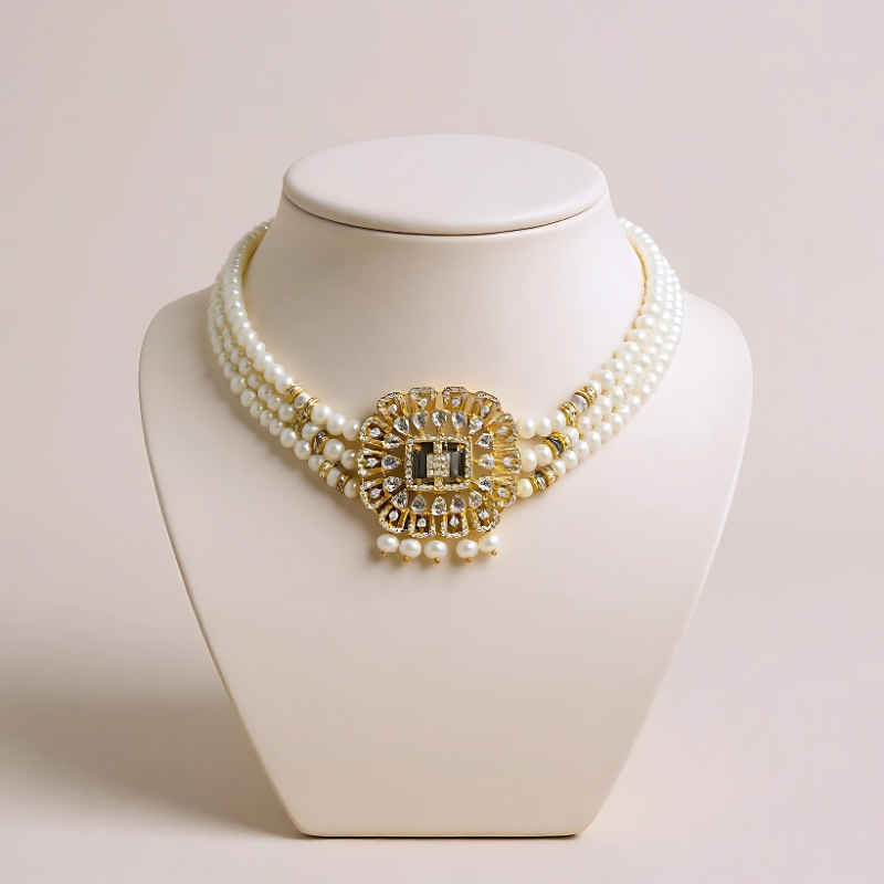 Flat Pearls with Pendant Choker
