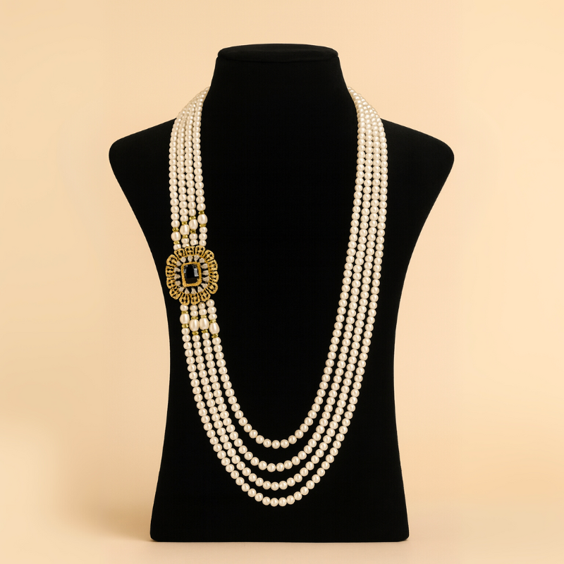 Pearls With Pendent 4 Lines  Set