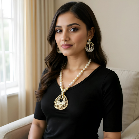 Multi Colour Pearls With Pendent Set 1 Line