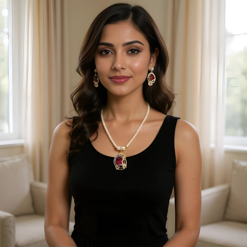 Pearls With Pendent 1 Line Set