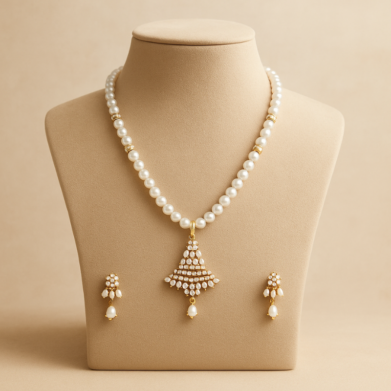 Tulip Pendant Set-Single Line Pearl Set