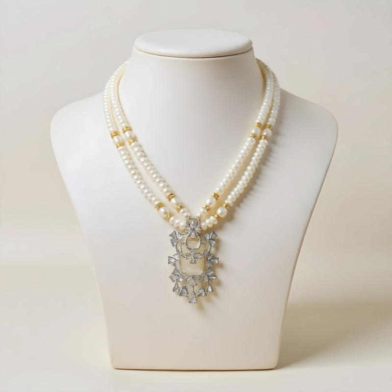 Pearls With Pendent 2 Lines Set