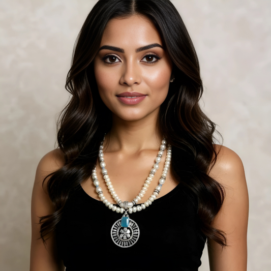 Pearls With Pendent 2 Lines Set