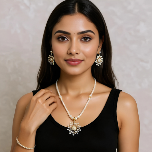 Regal Pearl Pendant Set – Single Line