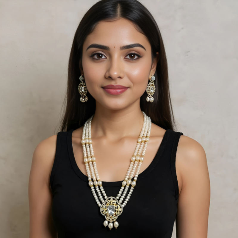 Pearls With Pendent 3 Lines Set