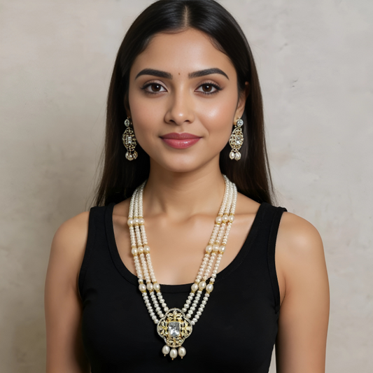 Pearls With Pendent 3 Lines Set