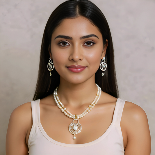 Pearls With Pendent 2 Lines Set