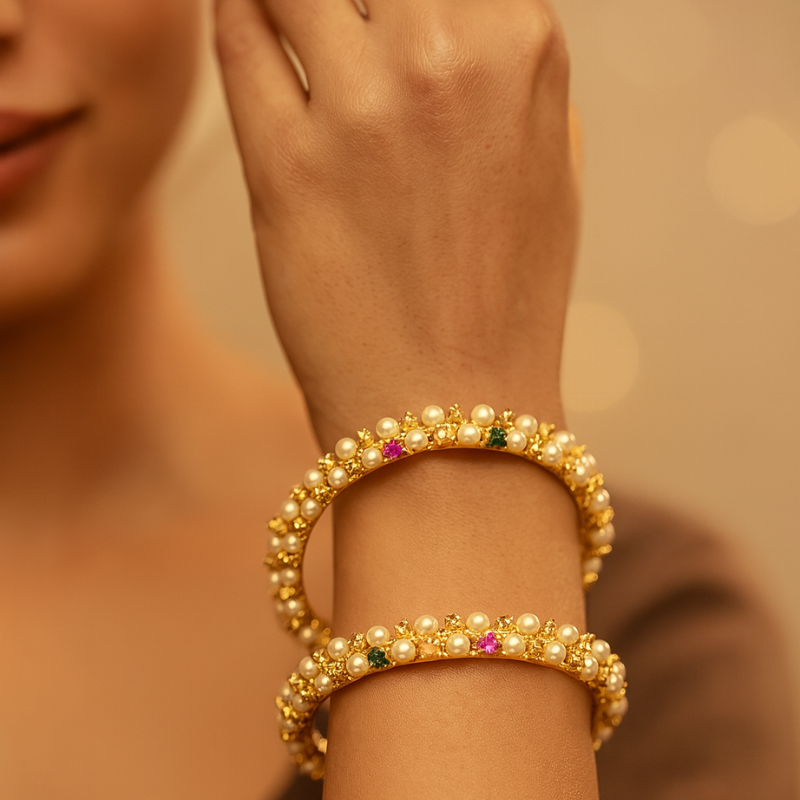 Gemstone Harmony Pearl Bangle