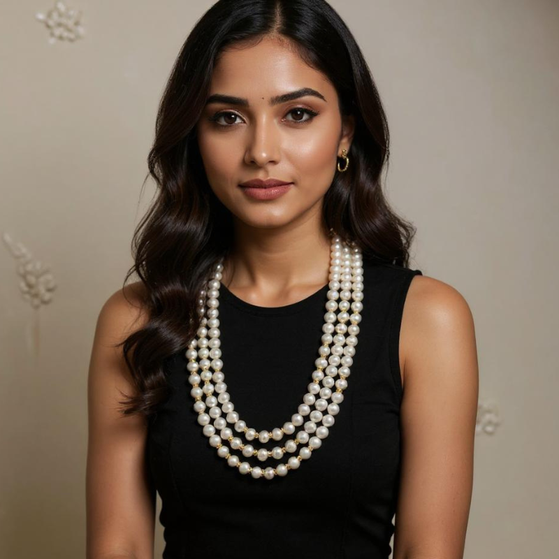 Round Pearls 3 Lines Mala
