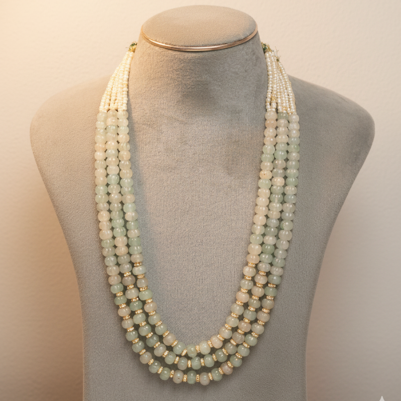 Emerald Beadswith Pearls Mala