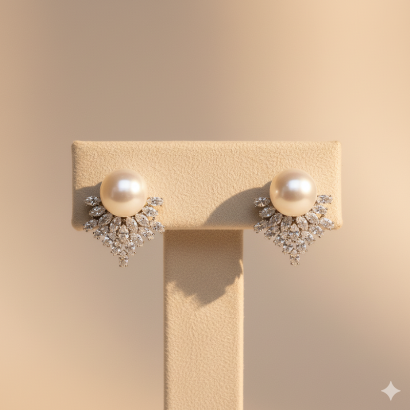 Crown Pearl Studs-Silver