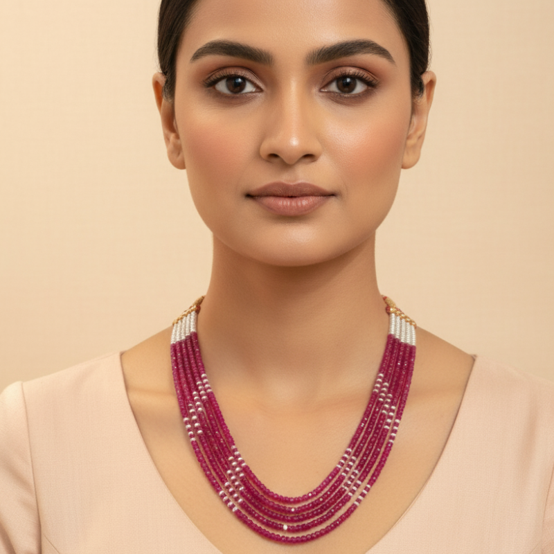 Ruby & Pearls Mala