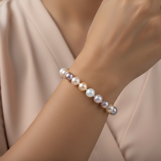 Vibrant Pearl Bracelet – Single Line Multicolor Charm