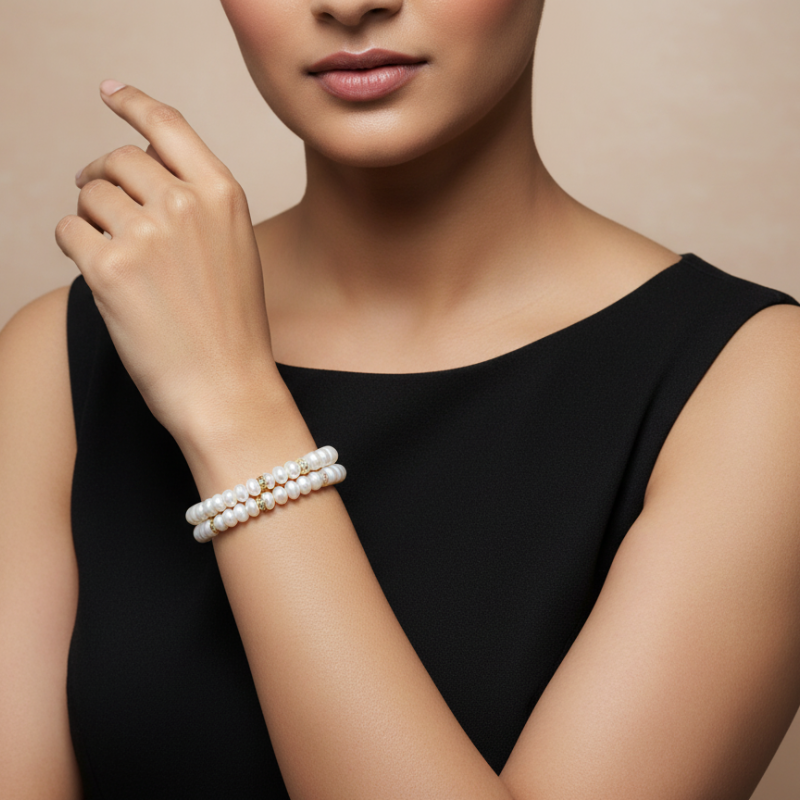 Classic Round Pearl Bracelet – Single Line Elegance
